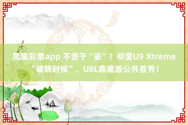 凤凰彩票app 不啻于“豪”？仰望U9 Xtreme“破晓时候”、U8L鼎藏版公共首秀！