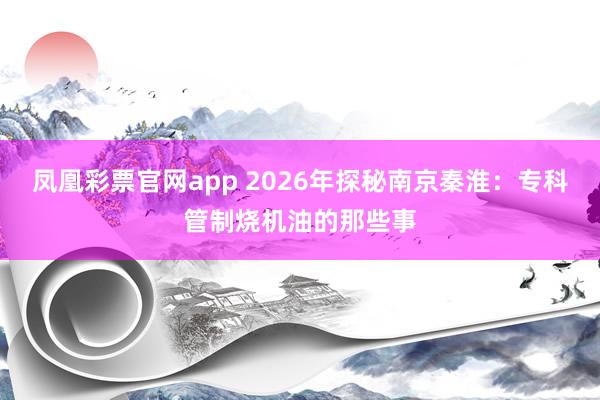凤凰彩票官网app 2026年探秘南京秦淮：专科管制烧机油的那些事