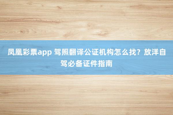 凤凰彩票app 驾照翻译公证机构怎么找？放洋自驾必备证件指南