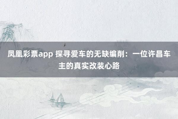 凤凰彩票app 探寻爱车的无缺编削：一位许昌车主的真实改装心路