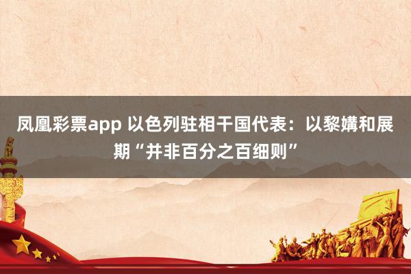 凤凰彩票app 以色列驻相干国代表：以黎媾和展期“并非百分之百细则”