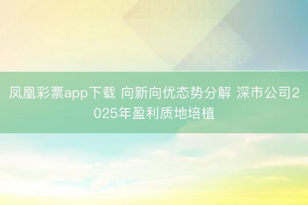 凤凰彩票app下载 向新向优态势分解 深市公司2025年盈利质地培植