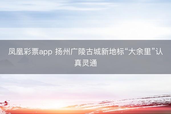 凤凰彩票app 扬州广陵古城新地标“大余里”认真灵通